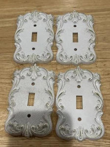 Vintage National Lock 4 White & Gold French Provential Light Switch Covers - Picture 1 of 4