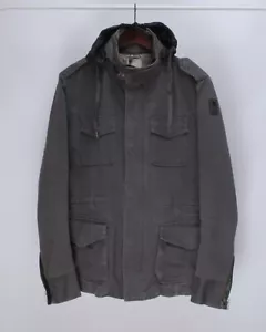 Mens DIESEL Vintage Army Style Pockets Cargo Zipper Leather Gray Jacket Size M - Picture 1 of 23