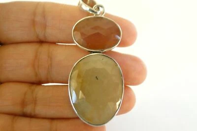 Pink Green Sapphire Two Stone 925 Sterling Silver Pendant - Image 1 of 4