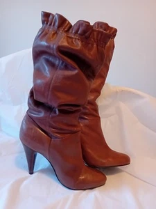 FAITH Knee High Tan Leather Slouch Boots UK 5 EU38 Brown VGC - Picture 1 of 5