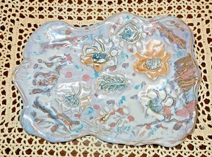 Handmade Freeform Art Pottery Decorative Plate w/ Fossil-like Floral Impressions - Picture 1 of 6