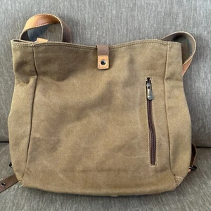 Ruyihuang knapsack messenger canvas bag backpack pockets cream orange 14" tall - Picture 1 of 8