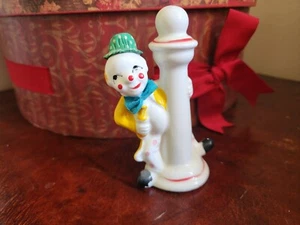 Vintage Small 5 Inch Clown Figurine Yellow Jacket Green Polka Dot Hat - Picture 1 of 6
