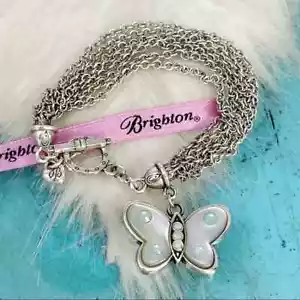 Brighton Farfallina Butterfly Mint Crystal Silver Plate Multistrand Bracelet - Picture 1 of 6