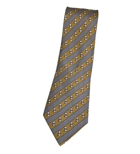 HERMÈS Men's 100% Silk Necktie LUXURY Tie Gray Brown Striped Panda W:3.4" EUC - Picture 1 of 4