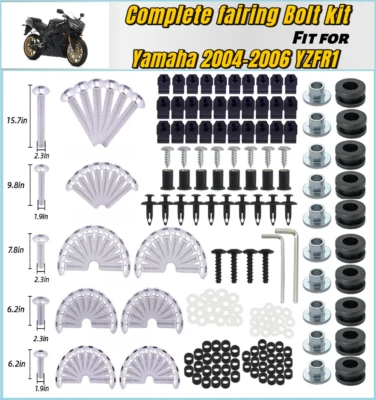 Juego completo de tornillos de carrocería plateados para Yamaha YZF R1 2004-2006 Foto 1 de 4