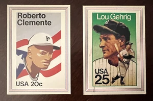 Lou Gehrig & Roberto Clemente USPS Stamp Baseball Cards - Picture 1 of 3