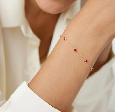 Ruby Bracelet, 14K Solid Yellow Gold Ruby Bracelet, Beaded Station Ruby Bracelet - Image 1 of 3
