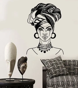 Vinyl Wall Decal African Woman Head Turban Native Face Tattoos Stickers (2026ig) - Picture 1 of 3