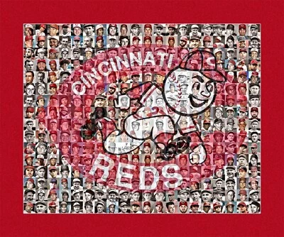 Cincinnati Reds Mosaic Wall Art Over 200 Past Player Image Collage MLB Fan Gift - Image 1 of 4
