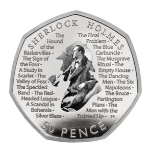 Sherlock Holmes 50p Gris Pegatina que No Ha Circulado - Picture 1 of 2