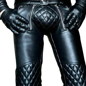Mens Black Leather Pant Punk Kink Jeans Trousers BLUF Pants Bikers Breeches Cuir - Bild 1 von 4