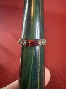 VTG. 925 Sterling Silver Garnet & Marcasite Cocktail SZ 8 Ring - Picture 1 of 9