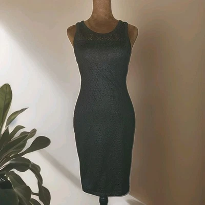 Rachel Rachel Roy Dress Crochet Mesh Bodycon Zip Back Party Formal Stretch Black - Image 1 of 4