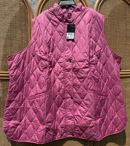 Ulla Popken Von Landen Quilted Pink Vest Puffy Button Up 32/34 NWT Pockets - Picture 1 of 6