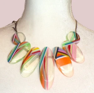 Sobral Retroz Mouline Clear & Art Deco Stripe Beads Artist Made Necklace - Picture 1 of 6