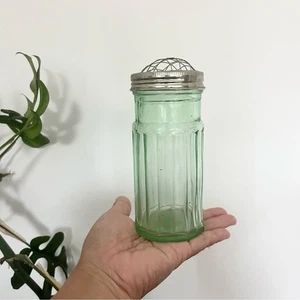 Vintage Green Glass w Flower Frog Vase 5.5 In Tall 2.5 In Wide Canister - Picture 1 of 4