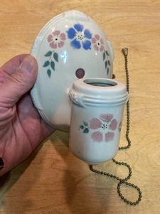 Vintage White Floral Porcelain Pull Chain Wall Light Fixture - Picture 1 of 9