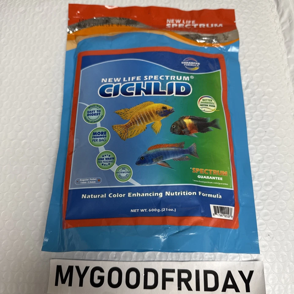 New Life Spectrum Cichlid Fish Small 1 MM Pellets 600G - 21 Oz NLS Exp 12/2025 - Image 1 of 4