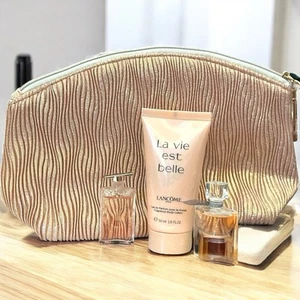 Lancôme La Vie est Belle 4ml Mini and 1.7oz Lotion, Idole 5ml Mini, W/Pouch - Picture 1 of 3