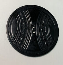 Antique Large Embossed Celluloid Button Black 1 7/8"