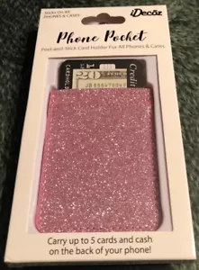 iDecoz Phone Pocket Stick On All Phone or Case Glitter Pink 5 Card Wallet GL339C - Picture 1 of 2