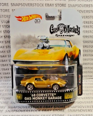 Corvette 2018 Hot Wheels Retro '68 Gas Monkey Garage con pilotos reales, base metálica Foto 1 de 4