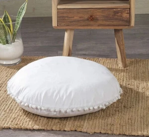 Solid Plain Cushion Cover, Round Handmade Cotton White Pillows Covers, All Size - Picture 1 of 3