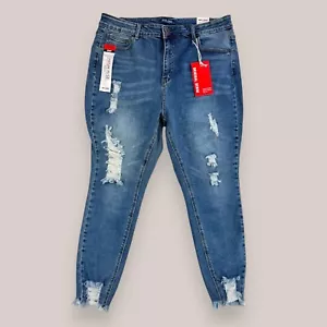 NEW Wax Jeans High Rise Skinny Jeans Distressed Blue Denim Stretch Womens Sz 20 - Picture 1 of 11