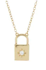 ARGENTO VIVO Gold CZ Lock Pendant Necklace - 18” length W/ 2 Extensions - NEW! - Picture 1 of 2