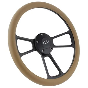 1969-1989 Chevrolet 14" Tan Grip Black Muscle Steering Wheel Set Chevy Chevelle - Bild 1 von 1