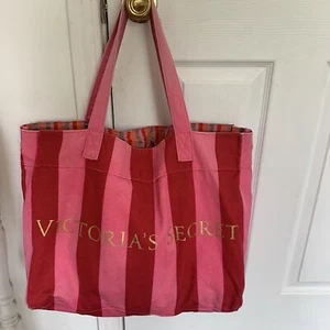 Victoria’s Secret Bag Large Striped Tote Weekender Magnetic Closure Carry All - Picture 1 of 8