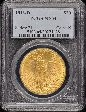 1913-D $20 Saint Gaudens PCGS MS64 Cover