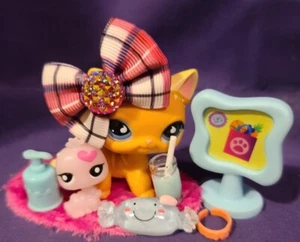 Authentic Littlest Pet Shop Orange Short Hair Cat Blue Teardrop 525 790 Puzzle - Foto 1 di 9