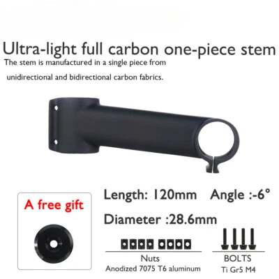 Full Carbon Fiber Stem Fork Clamp Diameter 28.6/31.8mm -6/17 Degree 80-120mm - Image 1 of 4