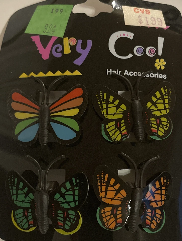 Juego de 4 pinzas para el cabello mariposa NOS Y2K años 90 alas de orgullo arco iris raras legítimas de colección Foto 1 de 1