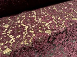 Heavy Corded Alencon Lace Fabric With Selvedge, Per Metre - Floral - Burgundy - Picture 1 of 4