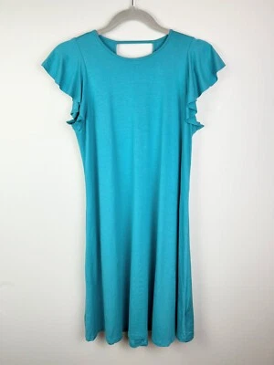 Vestido Camiseta Jersey Manga Acampanada Tres Lunares Fácil Volantes Azul Teal Tirantes S Foto 1 de 4