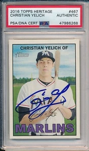 Christian Yelich Florida Marlins Auto Signed 2016 Topps Heritage Card #467 ~ PSA - Picture 1 of 3