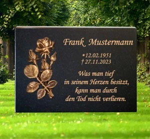 Grabstein Grabplatte Gedenkstein Granit ca.40x30x3cm mit Rose aus Messing - Bild 1 von 2