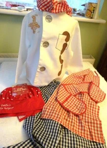 CHEF OUTFIT AGE 3-4 - JACKET, NECKERCHIEF, TROUSERS,NEW HAT,OVEN MITTS,TEA TOWEL - Picture 1 of 4