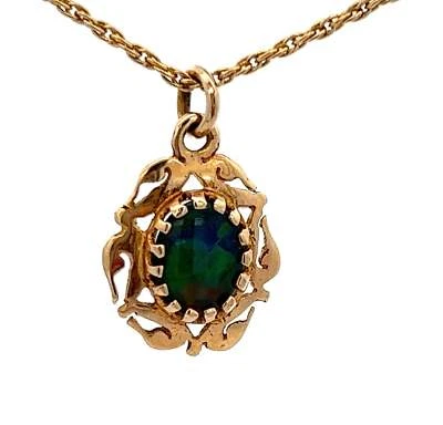 Opal Triplet Yellow Gold Pendant with Scroll Surround - Image 1 of 4