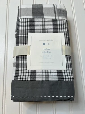 Pottery Barn Niños Bebé Guardería Cuna Cama Falda Madrás Cuadros Gris Blanco NUEVO Foto 1 de 3