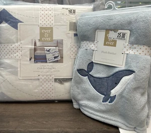 New Ever & Ever Marine 3 Piece Crib Bedding Set + Plush Blanket NWT - Picture 1 of 1