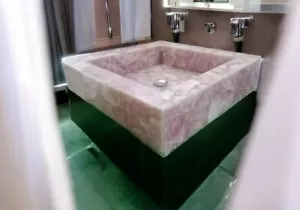Lavabo Lavello Pietra Quarzo Rosa Pietra Preziosa Arredamento Moderno Elegante Naturale - Foto 1 di 4
