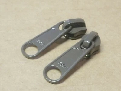 Pair of YKK #5 C 5C Sliders Zipper Pull Tab Metal Large Non-Lock OLIVE DRAB READ - Image 1 of 4