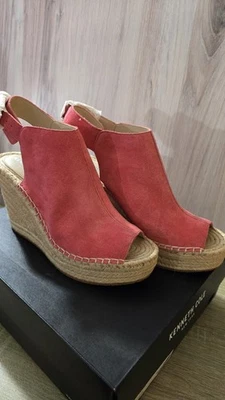 Kenneth Cole- OLIVIA Alpargata Yute Plataforma Cuña Sandalia CORAL Gamuza [Talla 8.5] Foto 1 de 4