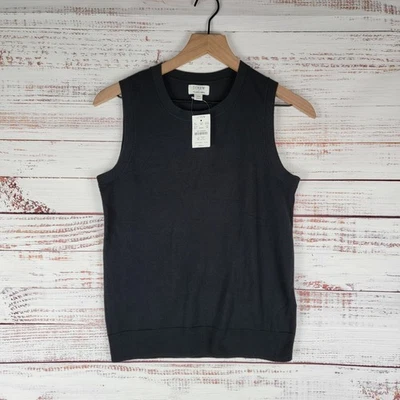 Novo com etiquetas J Crew clássico colete suéter feminino tamanho XS preto negócios casual algodão - Imagem 1 de 4