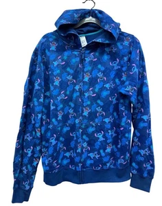 Disney Stitch Hoodie blau mit Reißverschluss Gr. M Allover Tropical Print Baumwollmischung - Bild 1 von 5