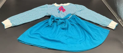 Vestido de manga larga a rayas azul y blanco Health-tex vintage para niñas con cinturón de corbata Foto 1 de 4